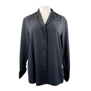 Black Vintage Blouse with Beaded Collar